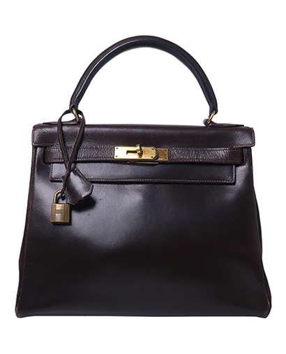 Kelly Retourne 28 Box Leather in Havana, front view